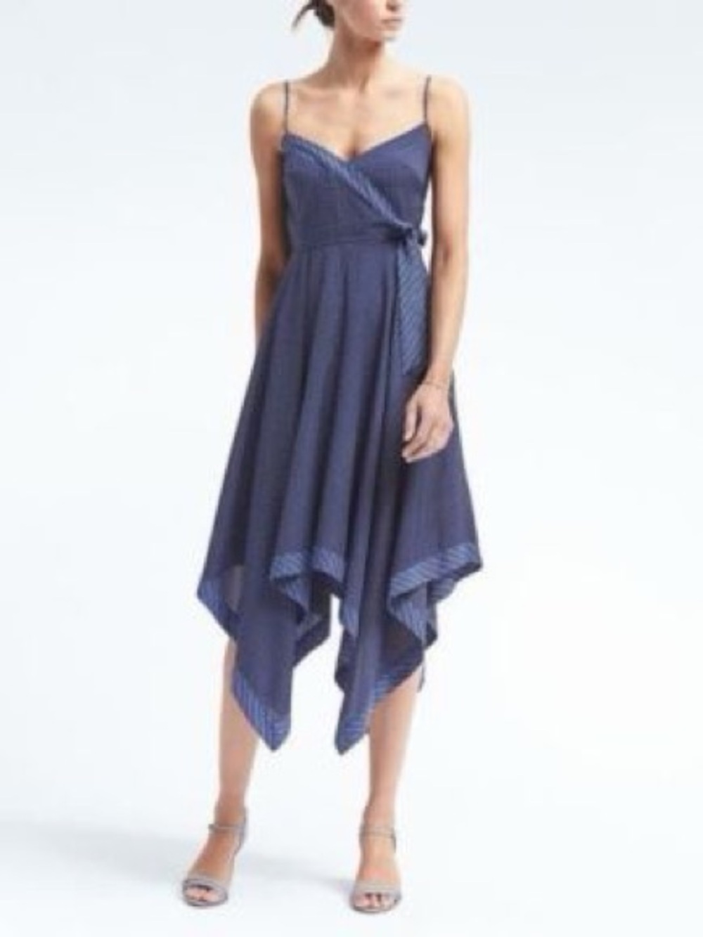 Banana Republic Blue Print Handkerchief Hem Wrap Midi Dress Size 8